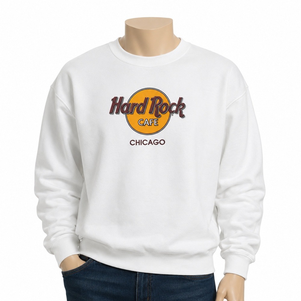 Hard Rock Cafe Chicago White Graphic Crewneck Sweatshirt Mens XL Souvenir Logo